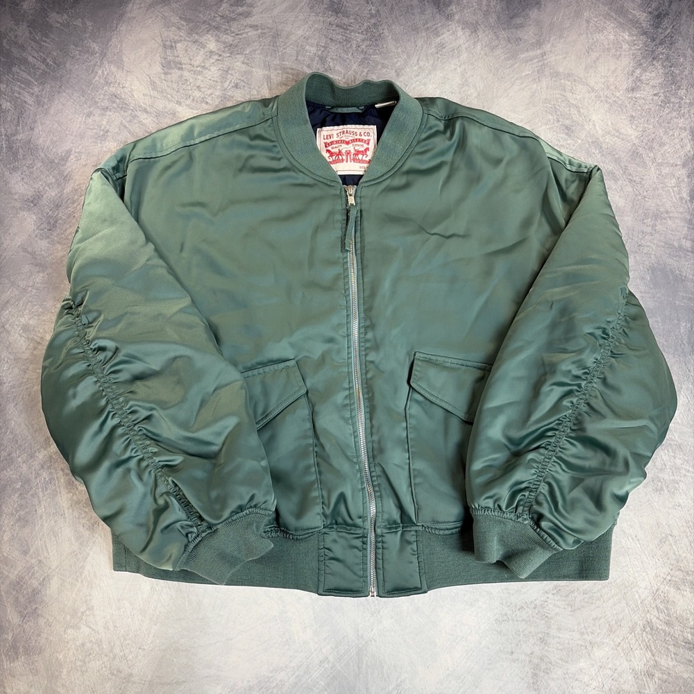 Levi's Andy Techy Jacket Women's XXL Green Satin Bomber Full Zip
